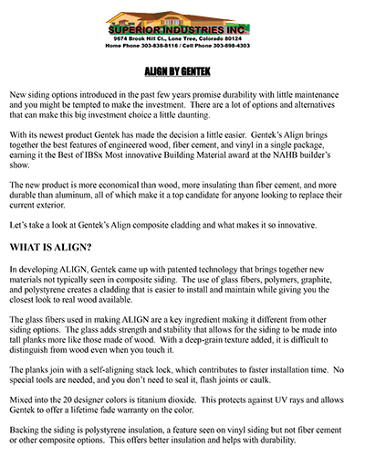 Gentek Align composite siding product description and features