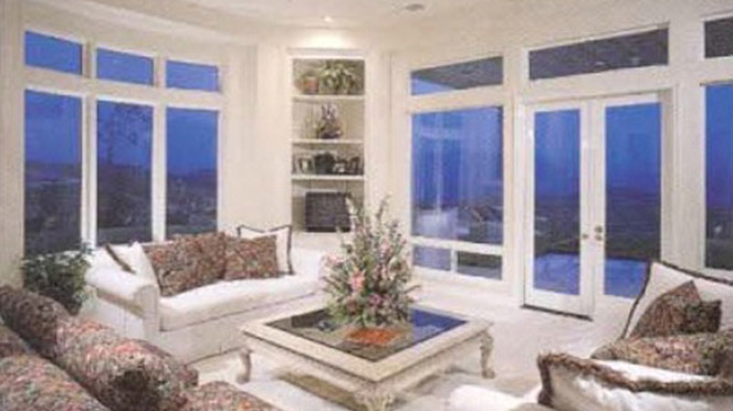 Evening living room with panoramic windows